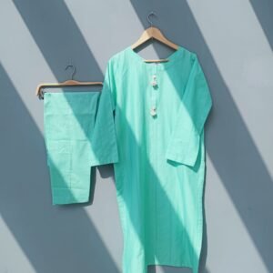 sea-green long kurta and trousers